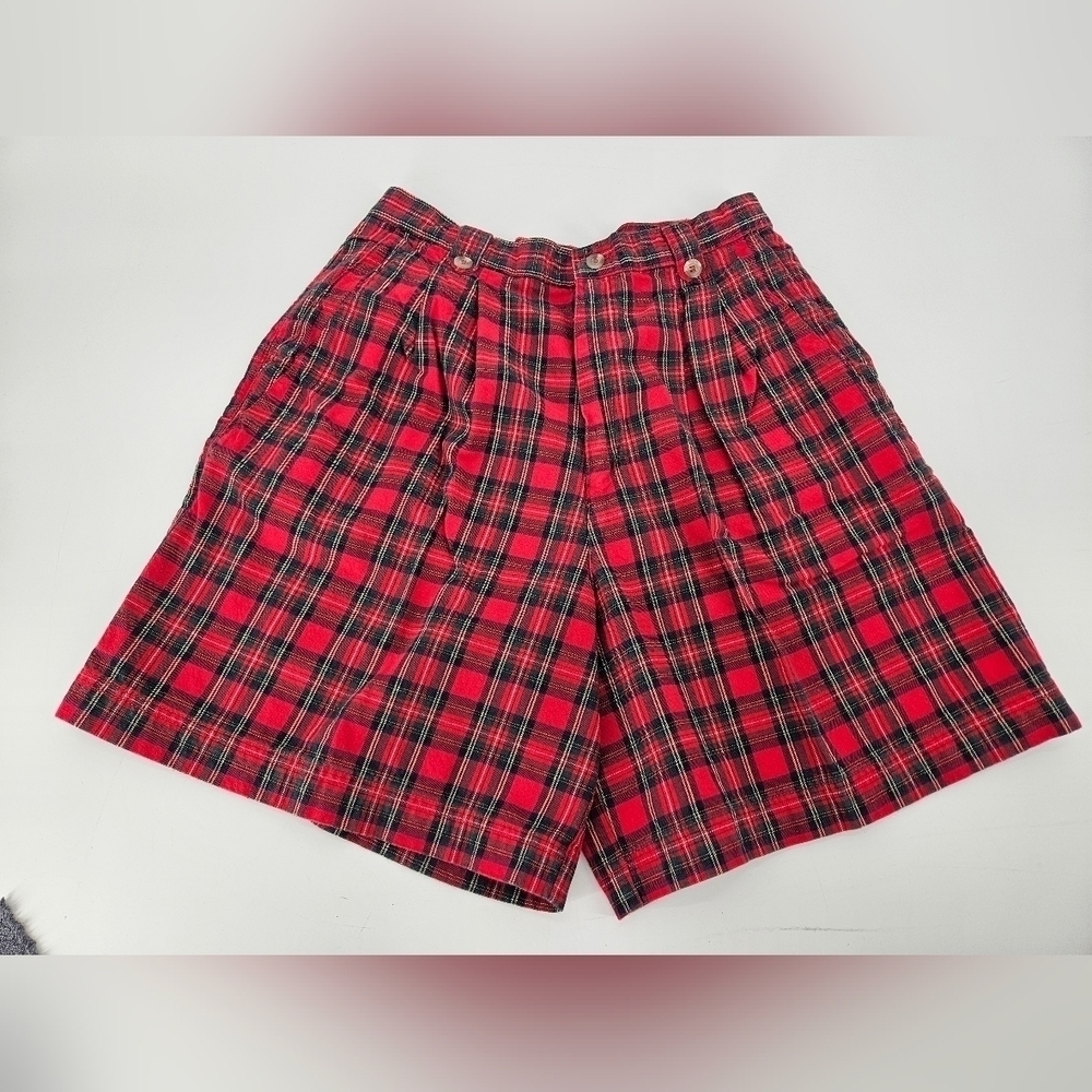 Cenza Vintage 90s Red & Green Plaid High Rise 100% Cotton Shorts Sz 12 *Read*